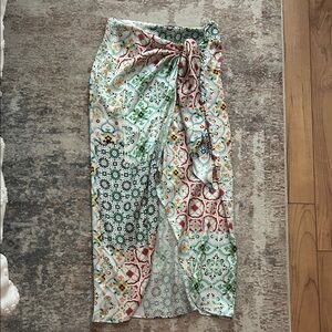 Zara Multi-Color Printed Wrap Midi Skirt